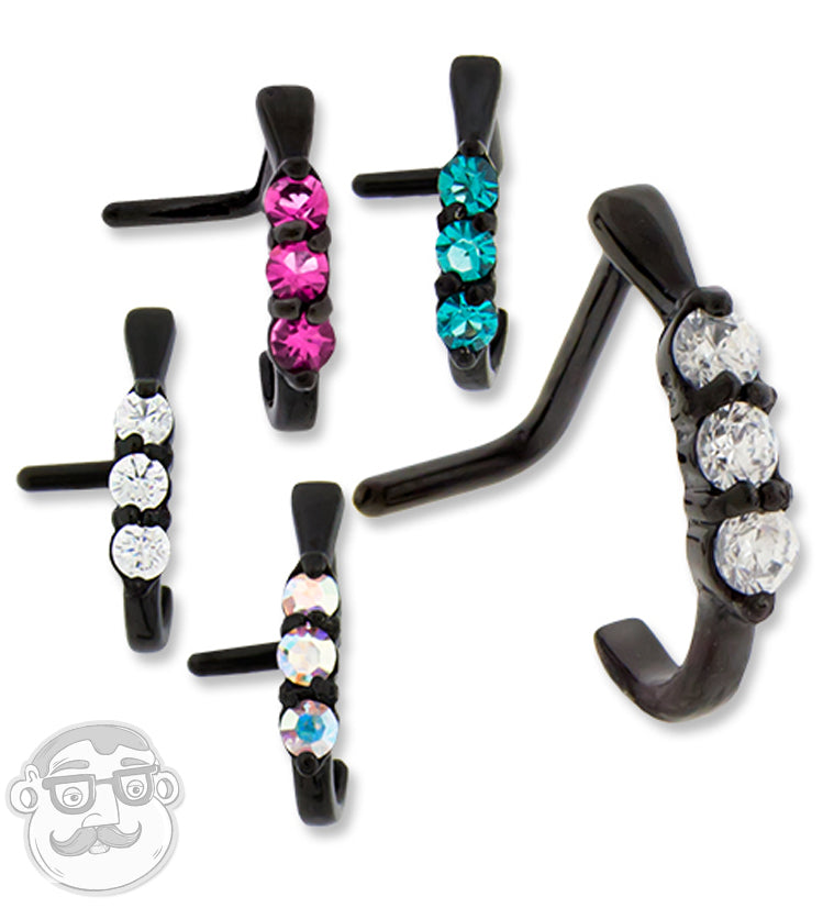 18G PVD Black Gilded Clear CZ Nose Curve Ring