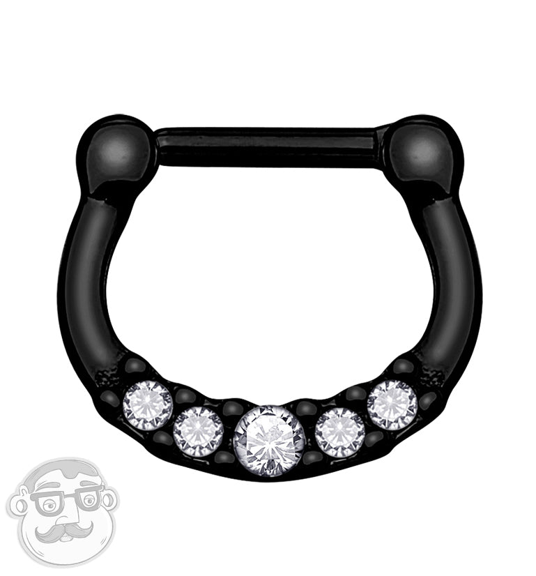 16G PVD Black CZ Line Stainless Steel Septum Clicker