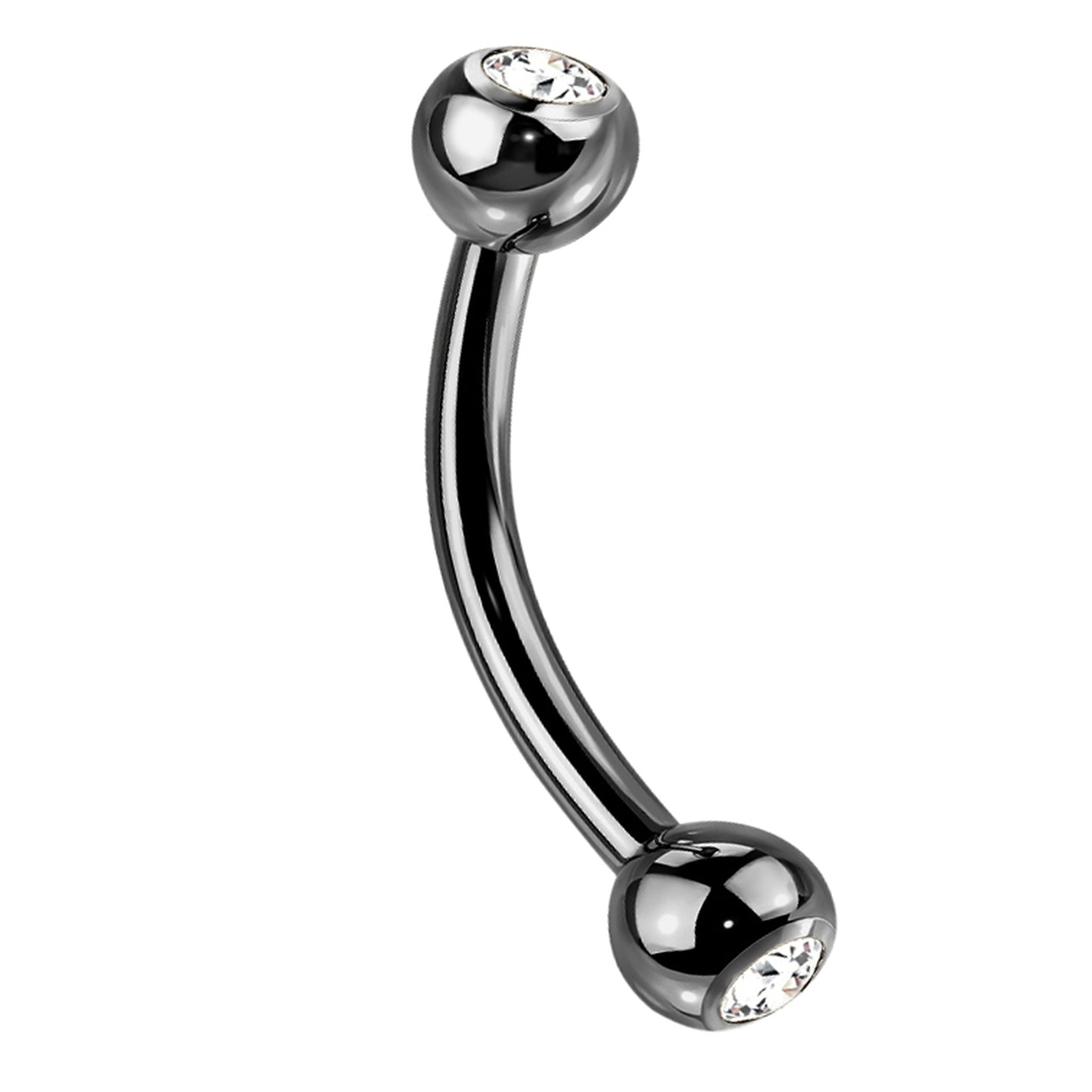 16G Black PVD Titanium Double CZ Curved Barbell (External Threading)