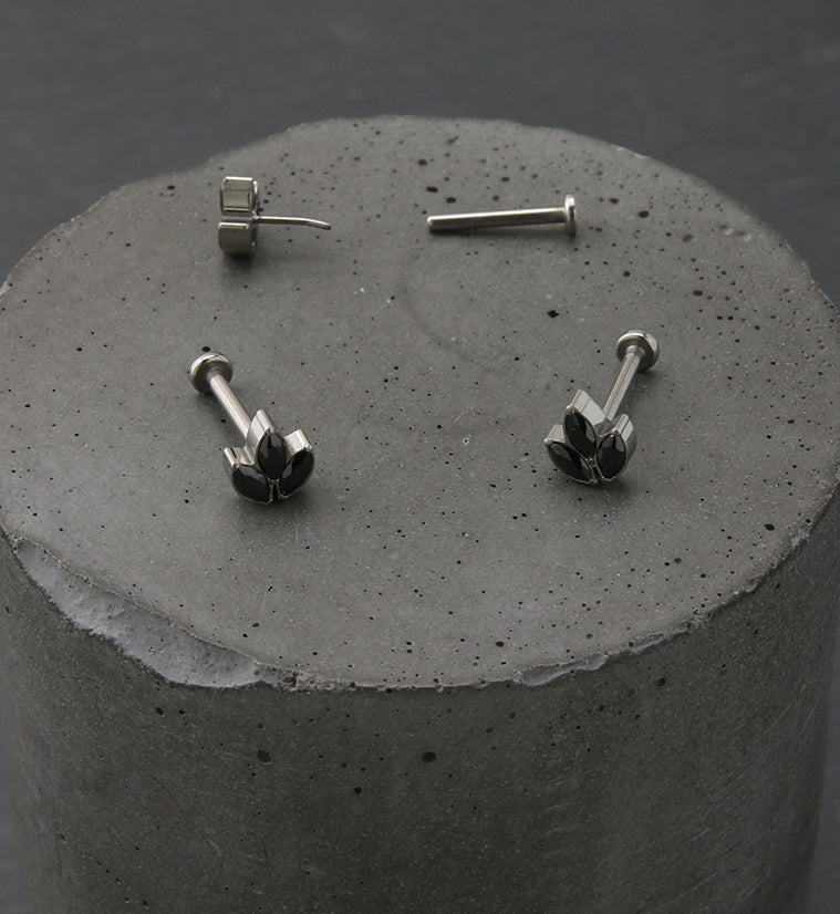 Black CZ Tri Sepal Titanium Threadless Labret