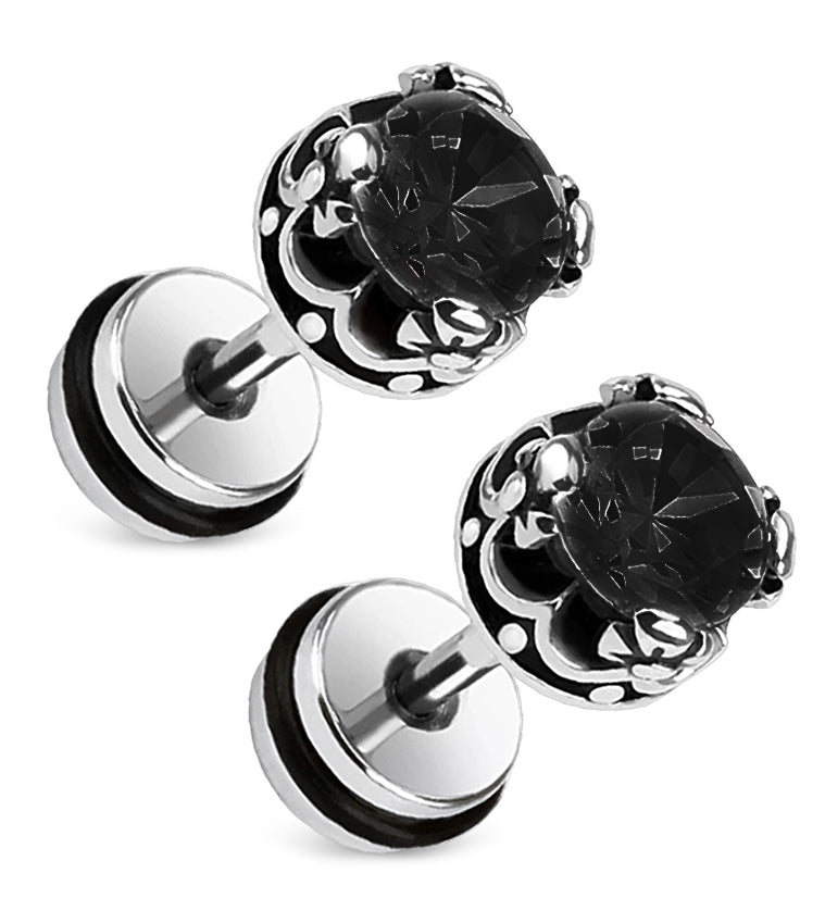 16G Black Crest CZ Steel Fake Plugs / Gauges
