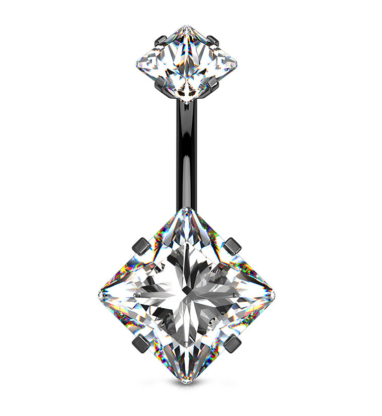 Black PVD CZ Square Internally Threaded Belly Button Ring