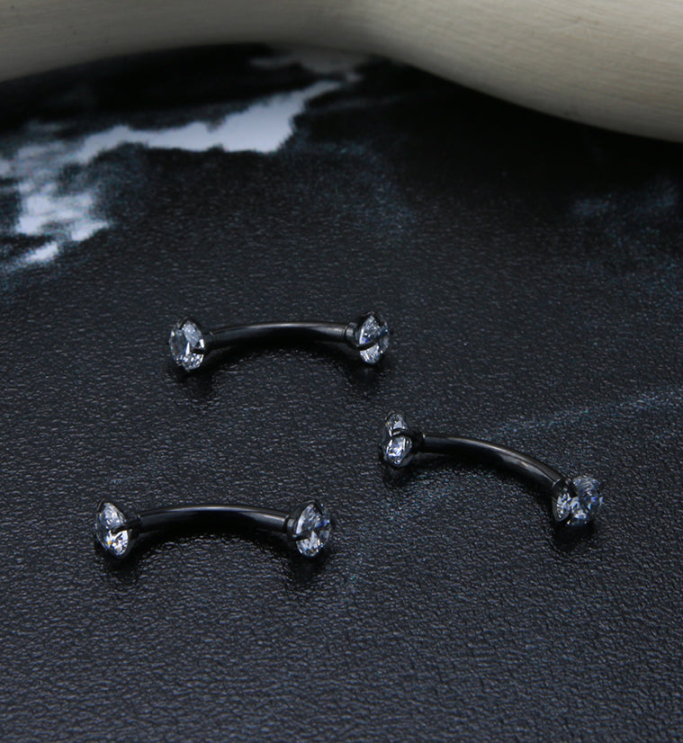 Black PVD Titanium Double Prong CZ Curved Barbell