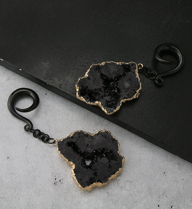 Black Druzy Agate Slice Hangers