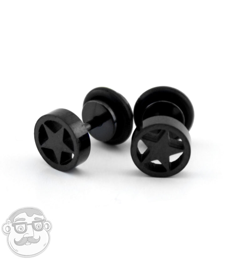 16G PVD Black Star Fake Gauges / Plugs