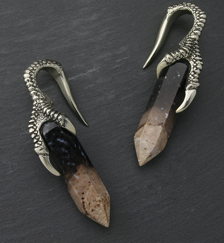Black Flame Petrified Palm Root Talon White Brass Ear Weights