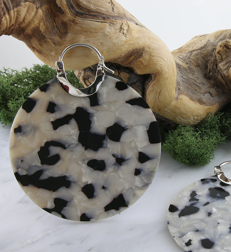 14G Black & Pearl Fructose Acetate Disk Earrings