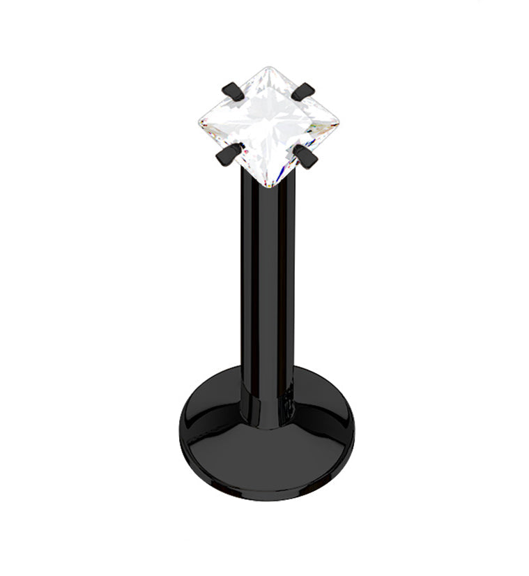 Black Sqaure CZ Prong Internally Threaded Labret
