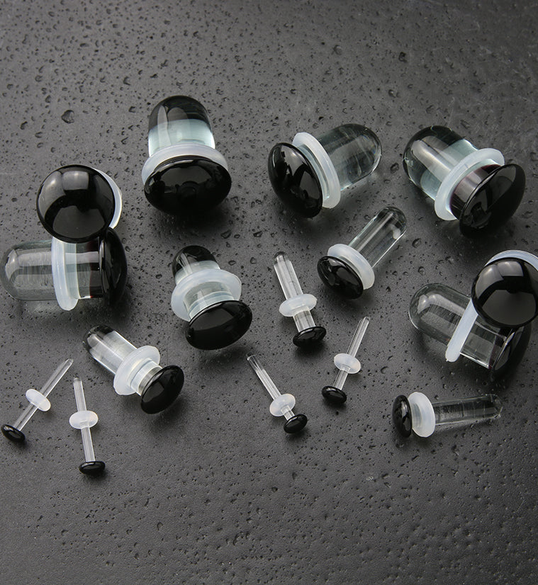 Black Glass Plugs - Single Flare