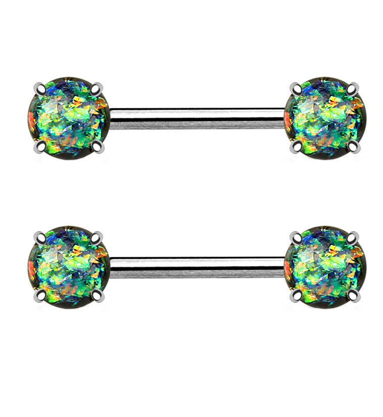 14G Double Dark Green Opalite Nipple Ring Barbells