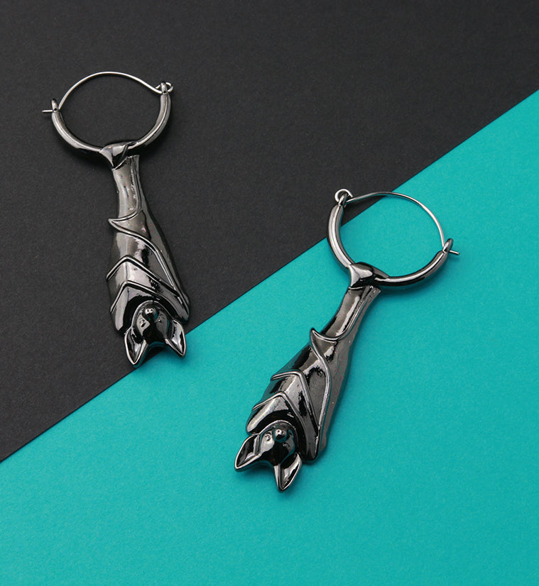 Black Hanging Bat Plug Hoops