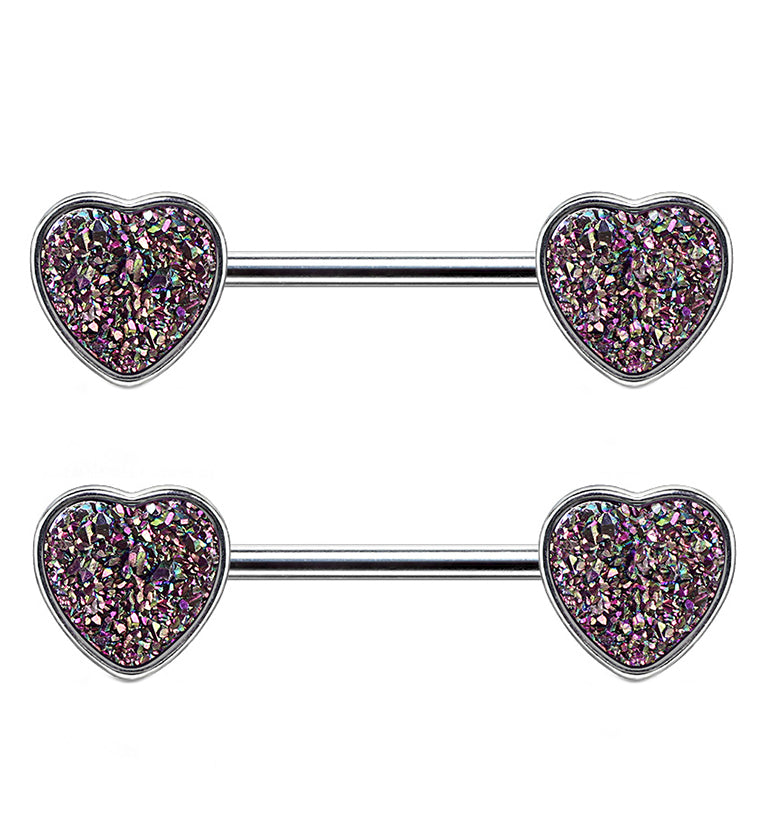 14G Black Druzy Heart Nipple Ring Barbell