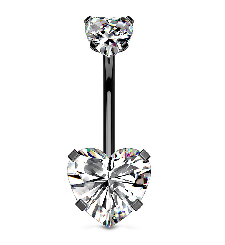 Black PVD CZ Heart Internally Threaded Belly Button Ring
