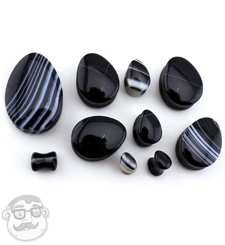 Black Line Agate Stone Teardrop Plugs