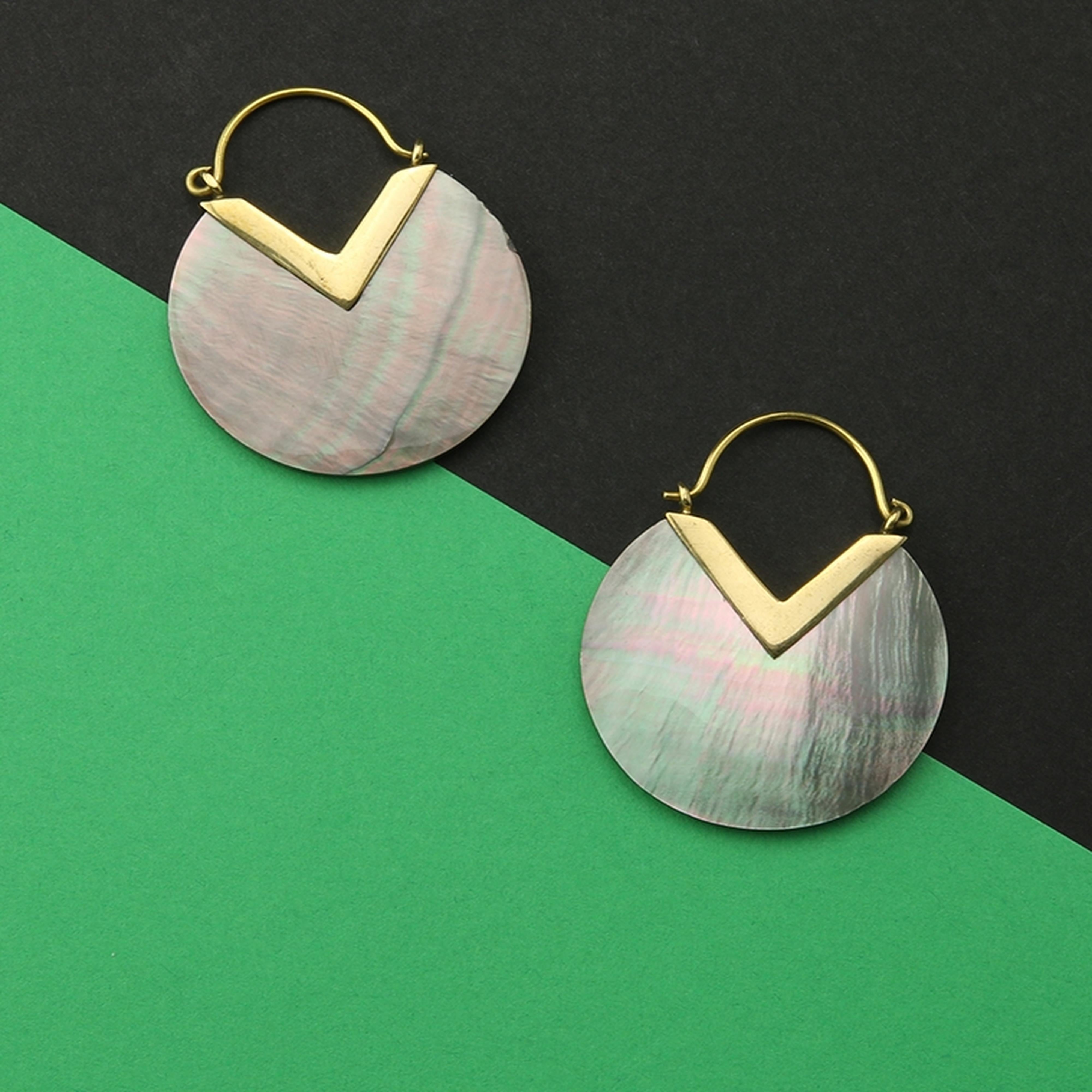 18G Black MOP Shell Disk Hoop Earrings