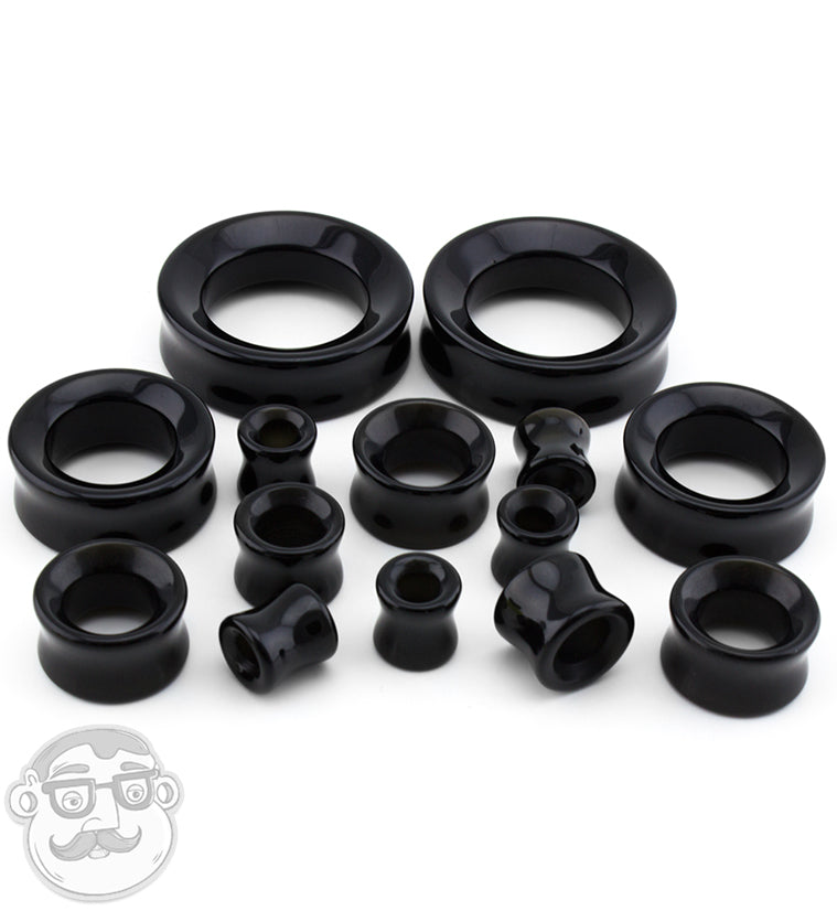Black Obsidian Stone Double Flare Tunnels