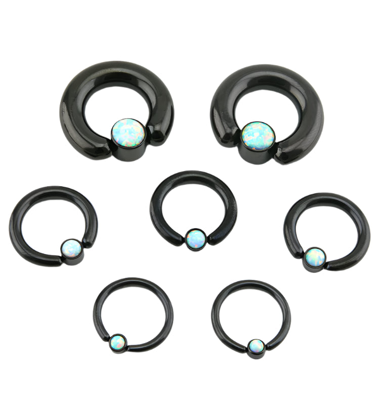 Black PVD Opalite Flat Disk Captive Ring (12G - 2G)