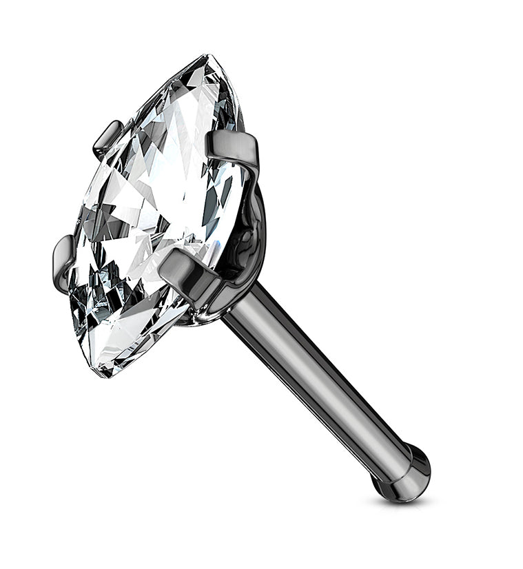 20G Black PVD Oval CZ Stainless Steel Nosebone