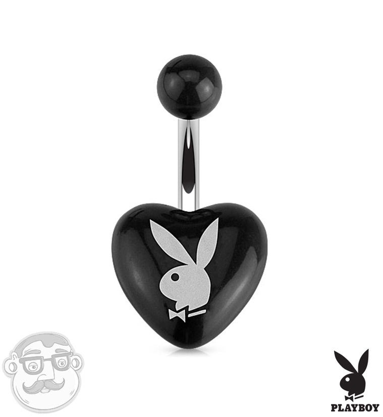 Black Playboy Bunny Heart Belly Button Ring