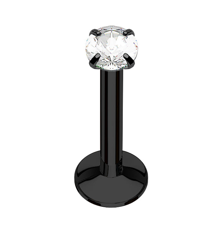 Black PVD CZ Prong Top Internally Threaded Labret