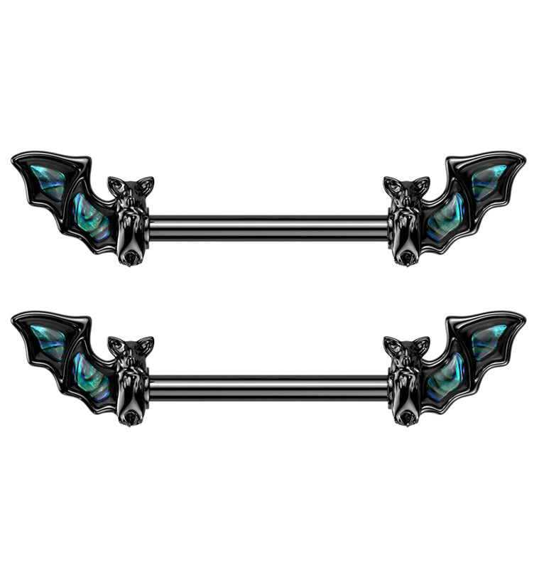 Black PVD Abalone Bat Wing Stainless Steel Nipple Barbells