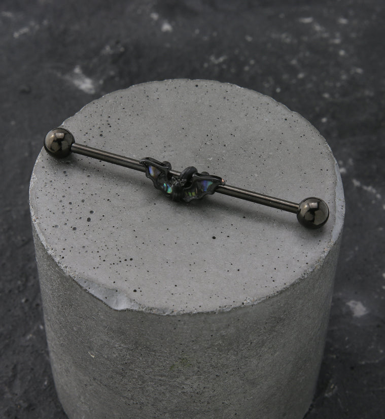 Black PVD Abalone Bat Wing Stainless Steel Industrial Barbell