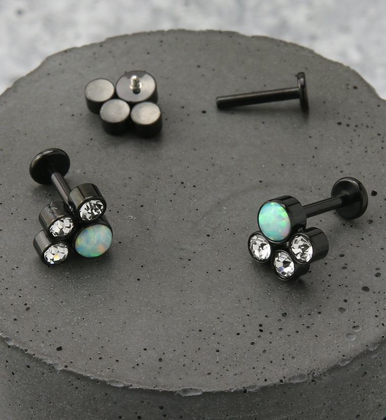 Black PVD Array White Opalite Clear CZ Titanium Internally Threaded Labret