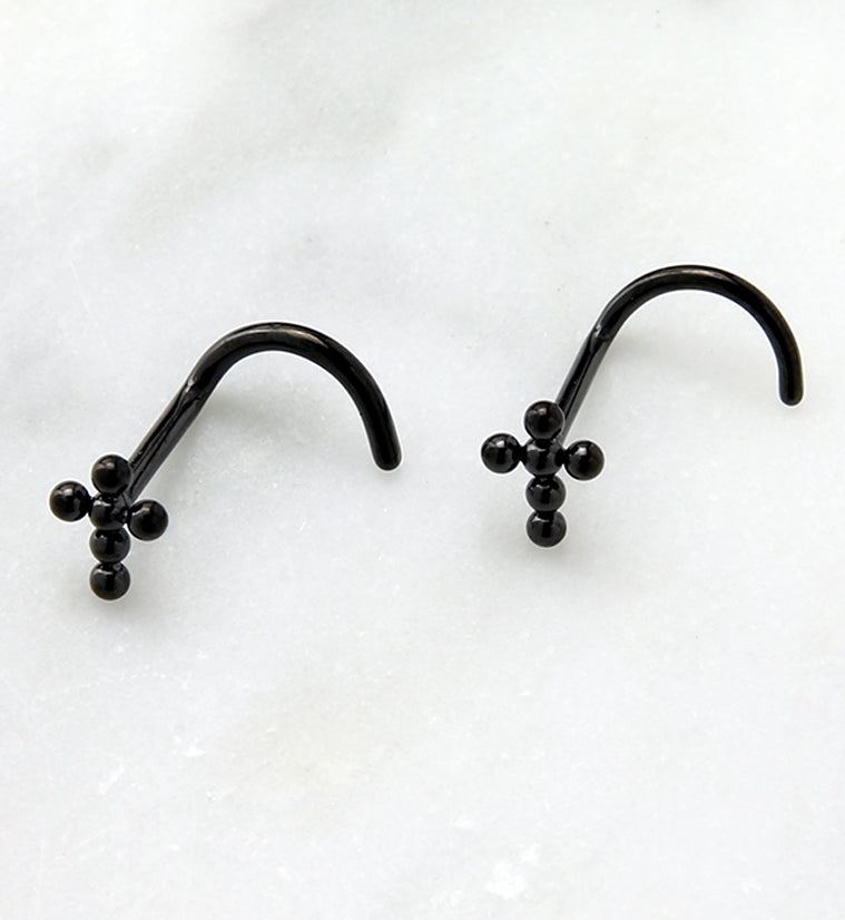 Black PVD Beaded Cross Titanium Nose Screw