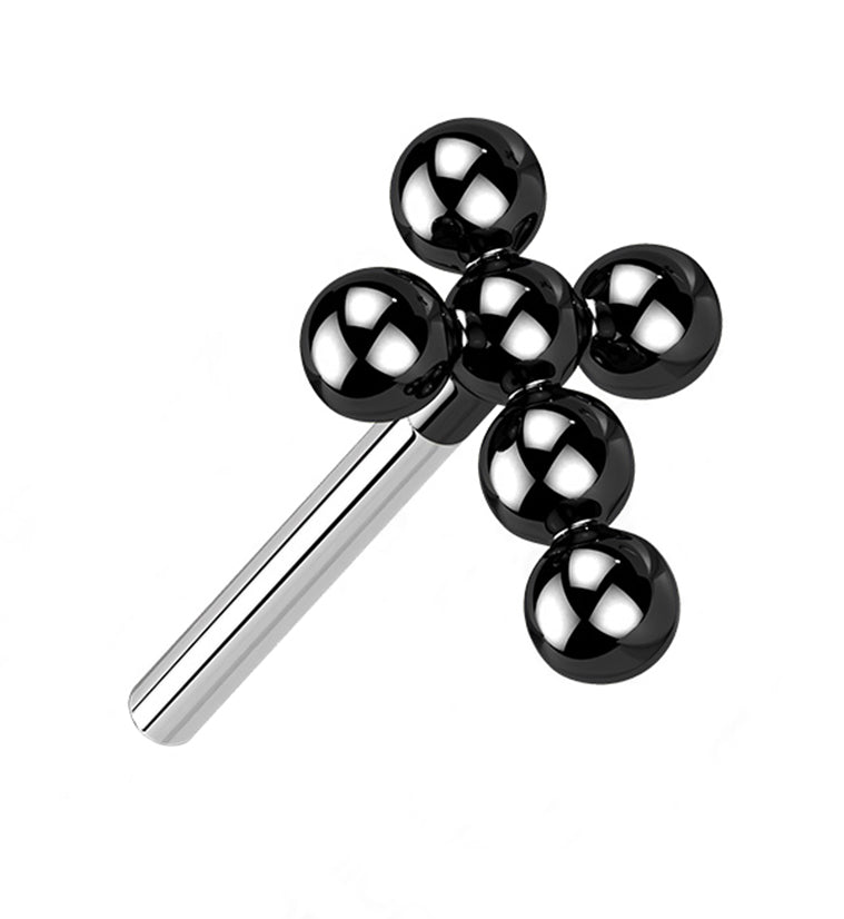 Black PVD Beaded Cross Titanium Threadless Top