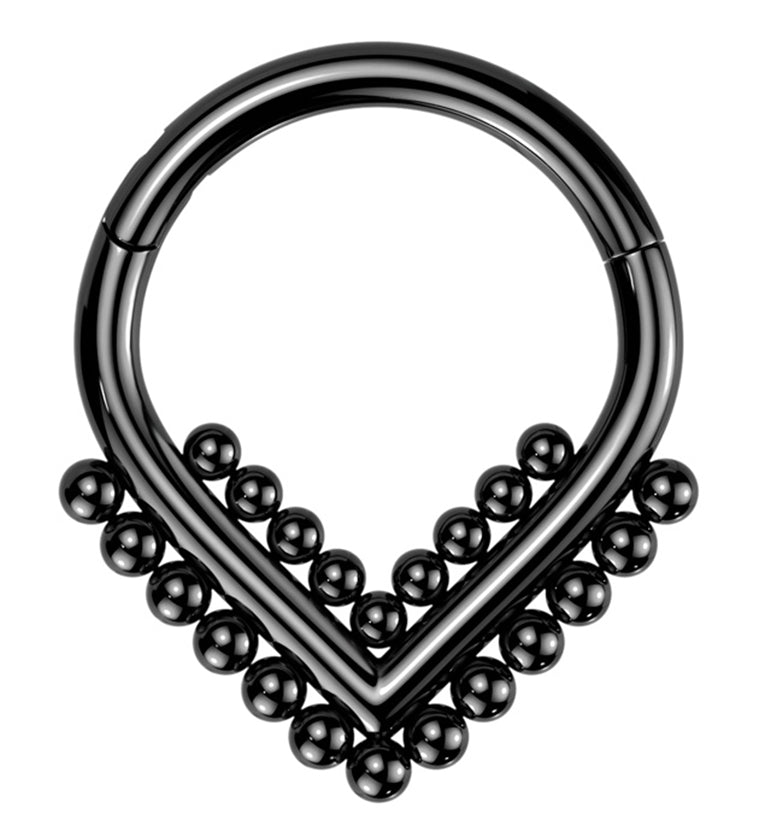 Black PVD Beaded Point Titanium Hinged Segment Ring