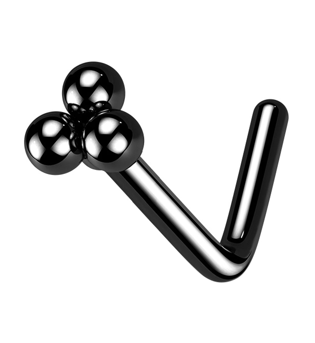 Black PVD Beaded Triad L Bend Nose Stud