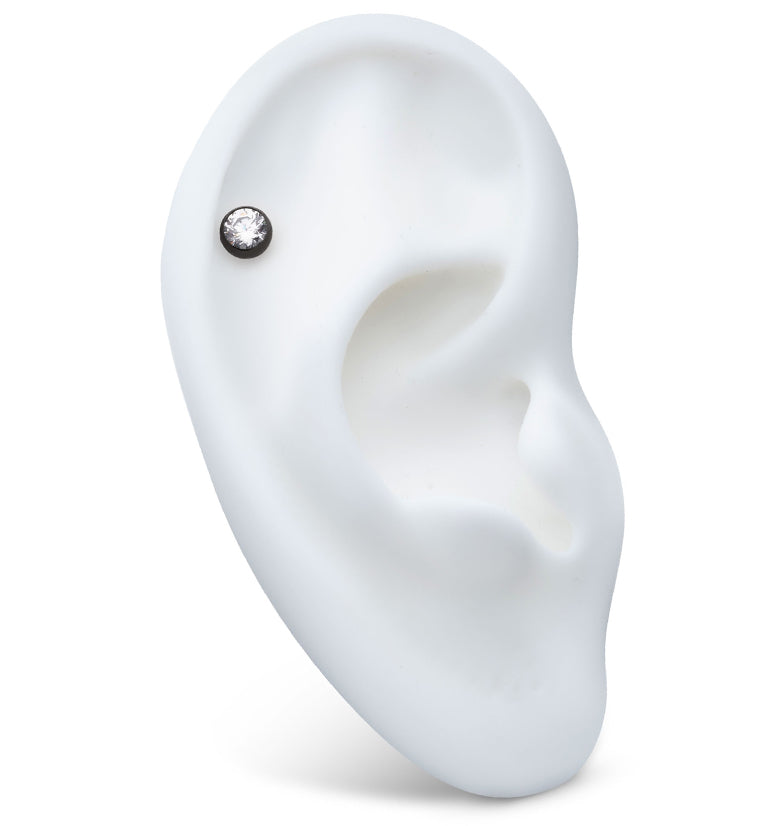 Black PVD Bezel Clear CZ Internally Threaded Titanium Top