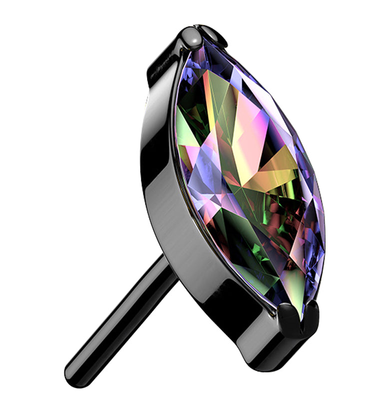 Black PVD Black Aurora CZ Oval Titanium Threadless Top