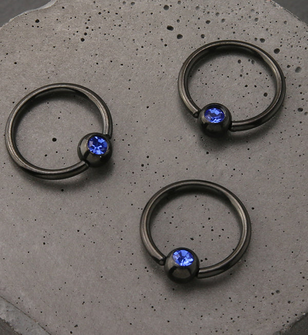 Black PVD Blue CZ Captive Ring