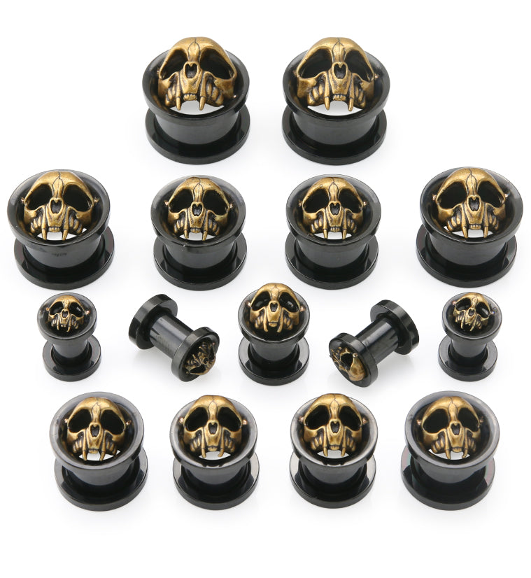 Black PVD Brass Vampire Skull Stainless Steel Tunnel Plugs