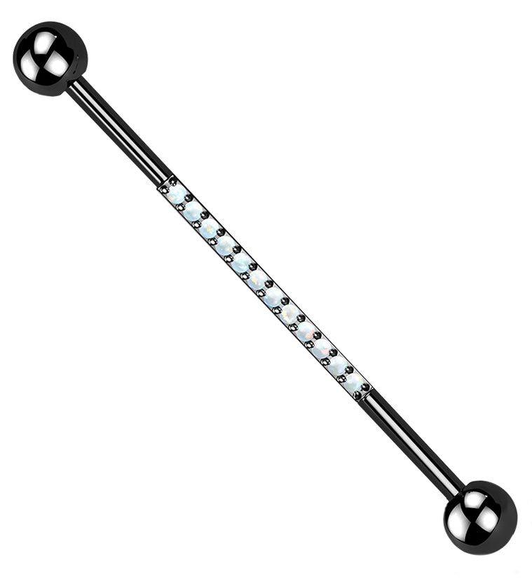 Black PVD Center Line White Opalite Titanium Industrial Barbell