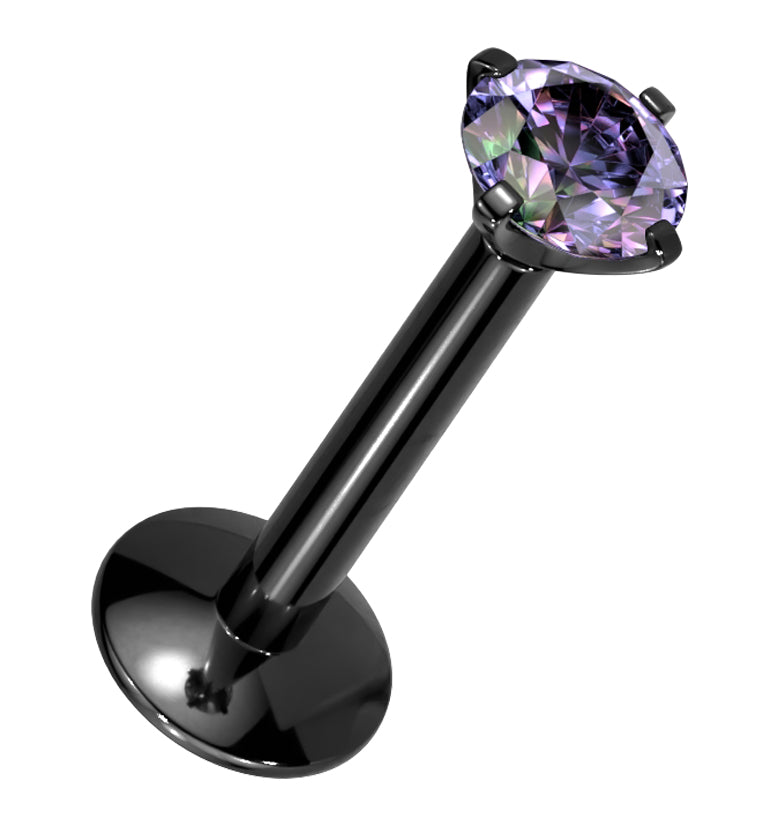 Black PVD Black Aurora CZ Prong Labret Stud (Convex Disk)