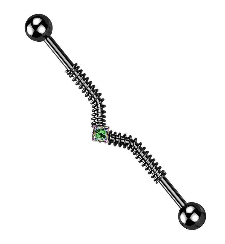 Black PVD Coil Black Aurora CZ Industrial Barbell