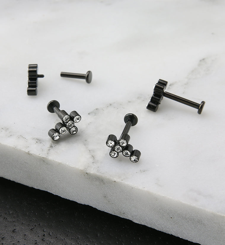 Black PVD Cross CZ Titanium Internally Threaded Labret