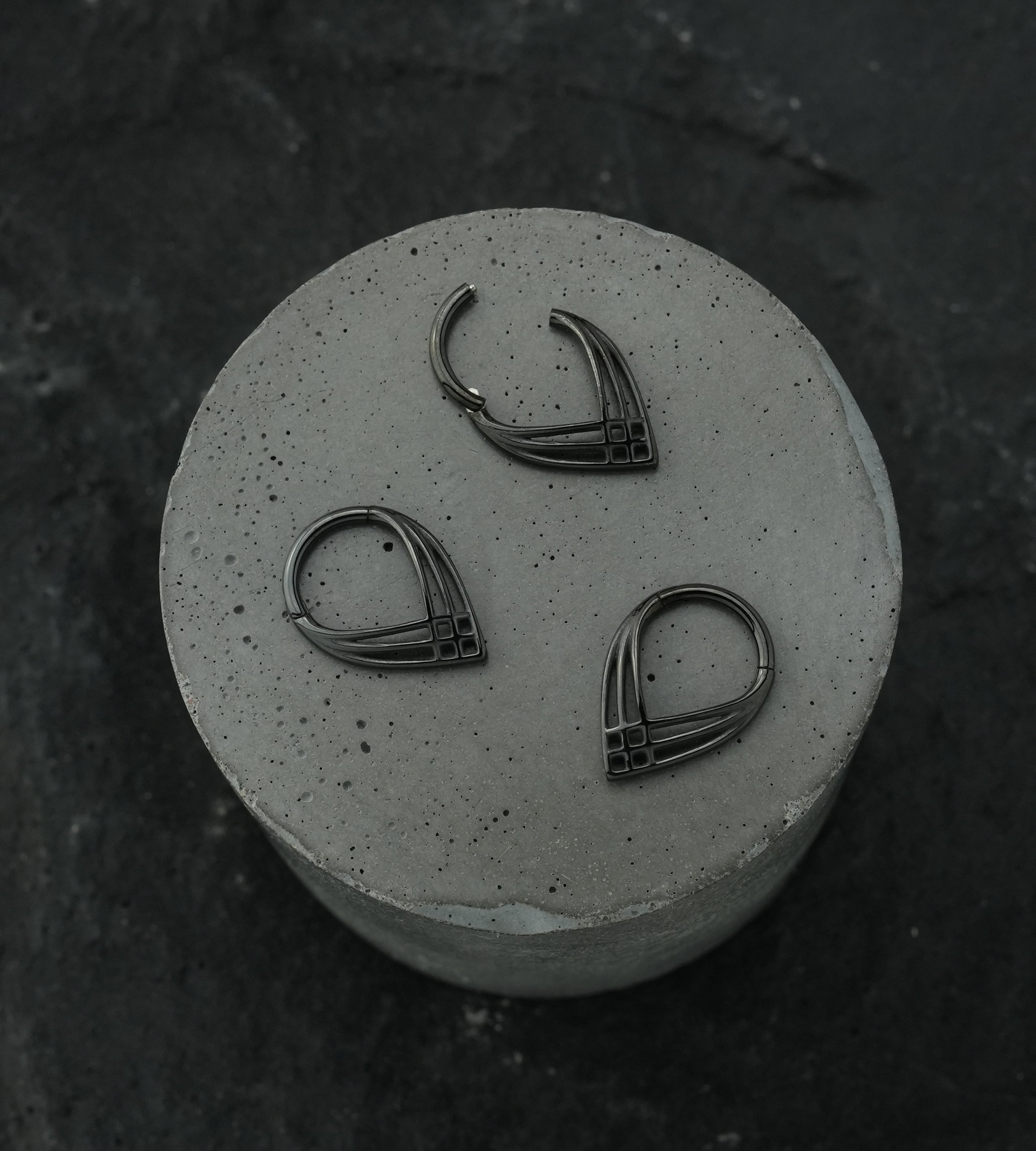 Black PVD Crosshatch Point Stainless Steel Hinged Segment Ring