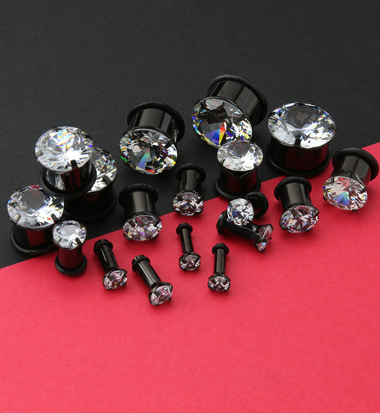 Black PVD CZ Stainless Steel Single Flare Tunnels