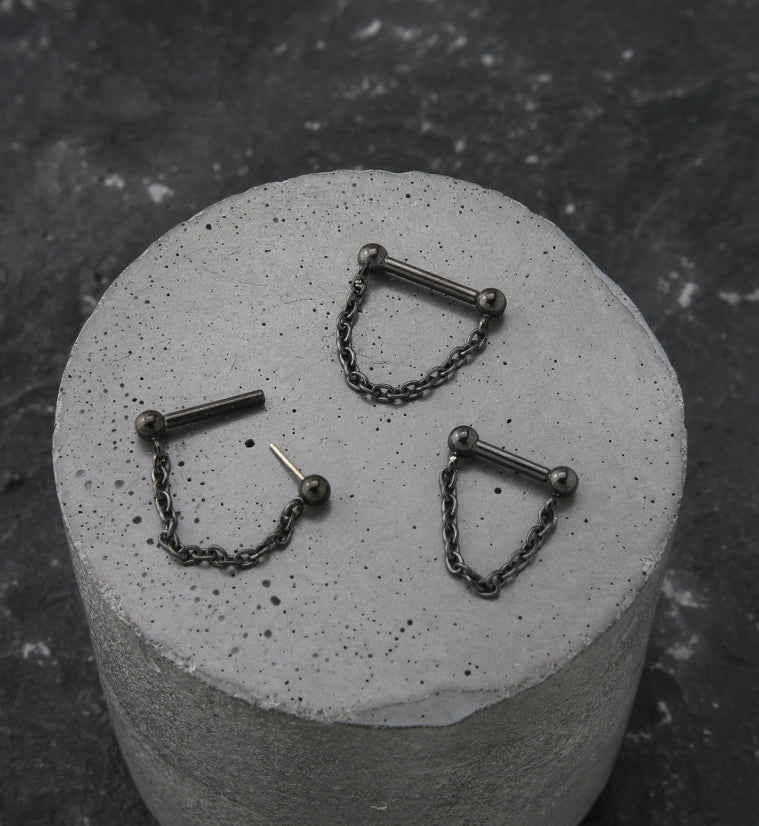 Black PVD Dangle Chain Threadless Titanium Barbells