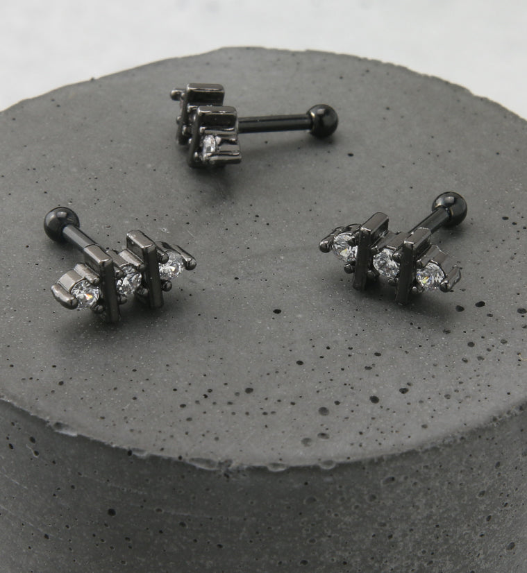 Black PVD Divide CZ Cartilage Barbell