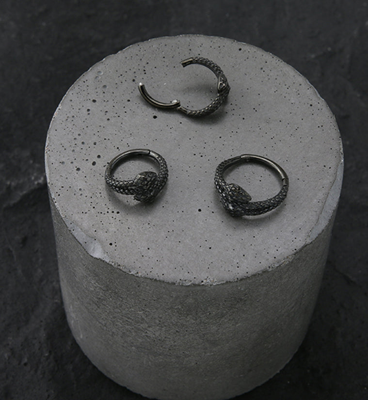 Black PVD Double Head Snake Twist Stainless Steel Hinged Segment Ring