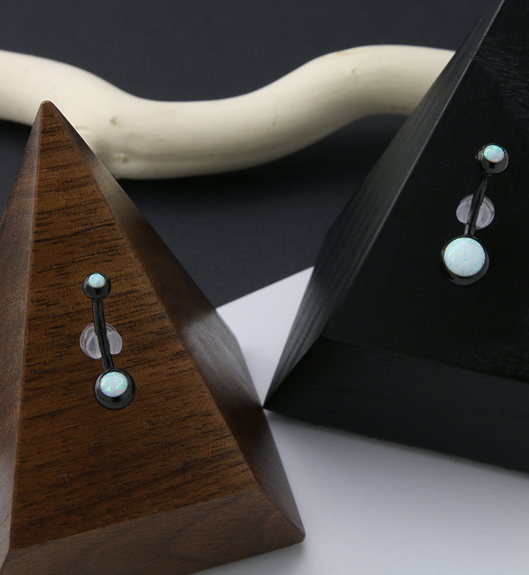 Black PVD Double White Opalite Titanium Belly Button Ring