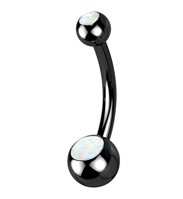 Black PVD Double White Opalite Titanium Belly Button Ring