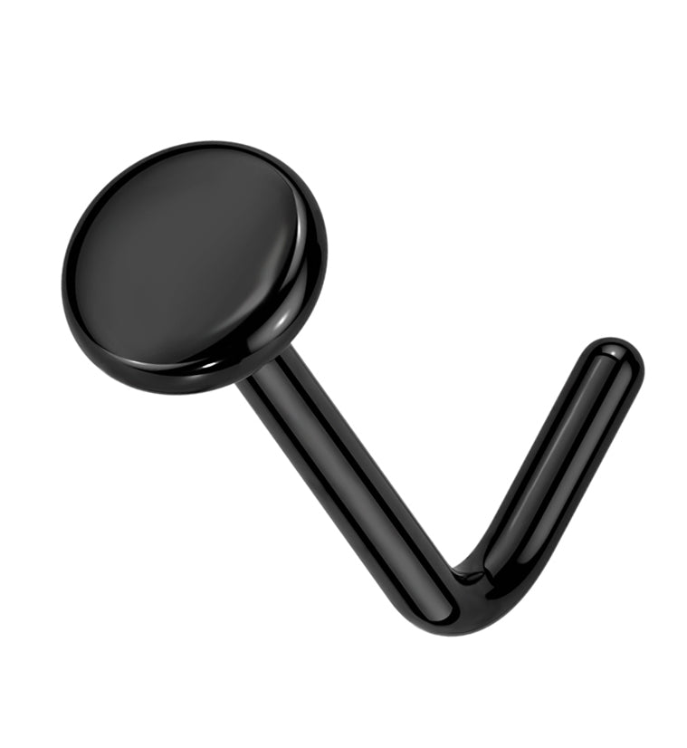 Black PVD Flat Disk Top L Bend Titanium Nose Ring