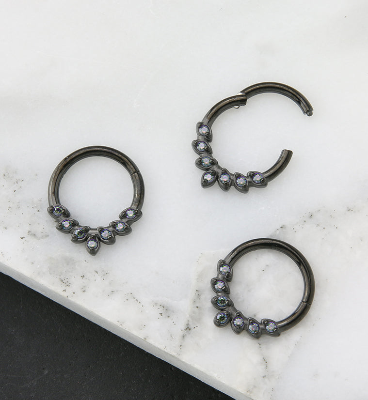 Black PVD Frill Black Aurora CZ Hinged Segment Ring