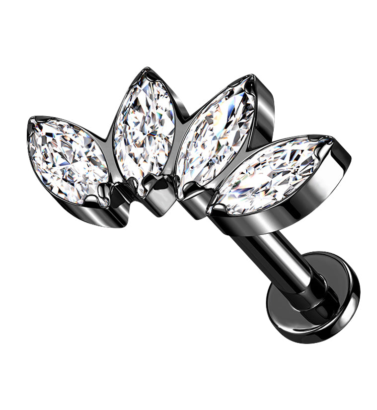 Black PVD Half Crown CZ Gem Titanium Labret Post