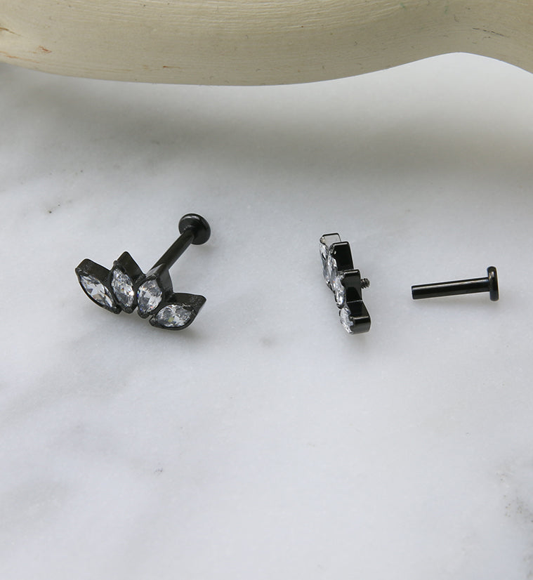 Black PVD Half Crown CZ Gem Titanium Labret Post